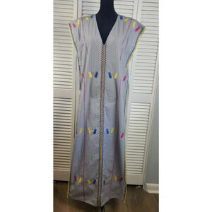 Paris Atelier & Other Stories Kaftan 6 Embroidered Cotton Pinstripe Resort Dress